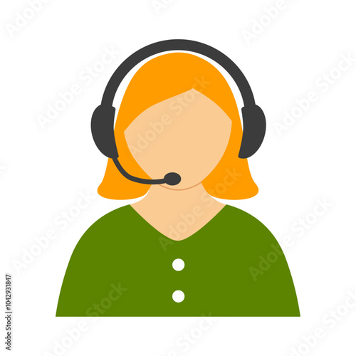 Female avatar wearing headphones with mic showcasing call center icon