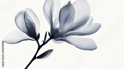 Black xray of a magnolia flower on white background