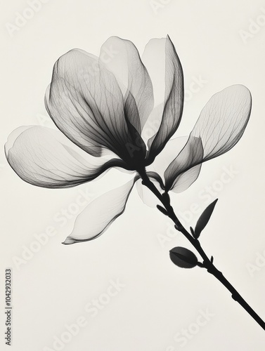 Black xray of a magnolia flower on white background