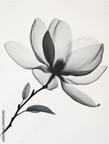 Black xray of a magnolia flower on white background