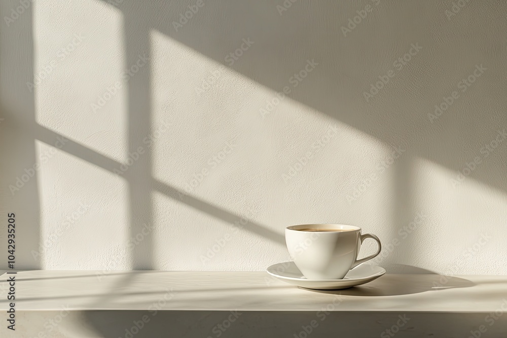 A cup of coffee on a table with sunlight. Perfect for coffee break or morning routine concepts. A cup of coffee on a table with sunlight. Perfect for coffee break or morning routine concepts.