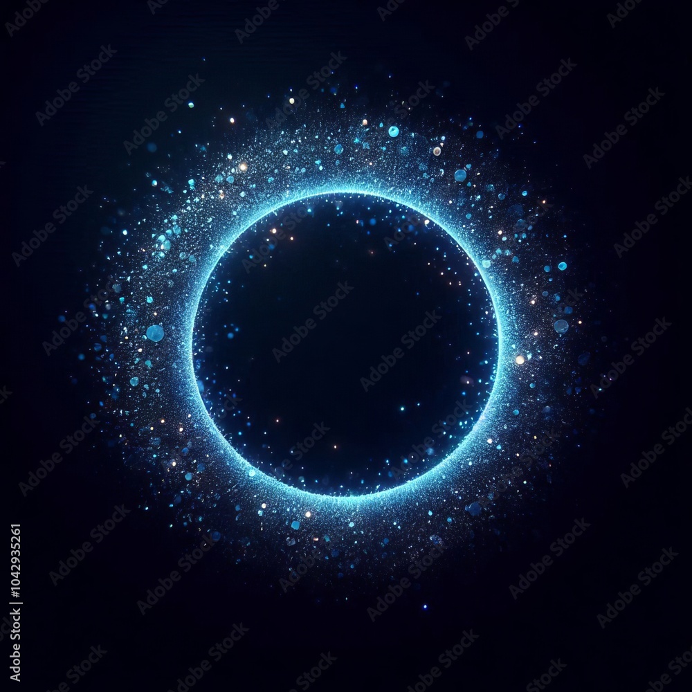 Blue planet or circle glowing in dark space with blue stars in the background Blue planet or circle glowing in dark space with blue stars in the background