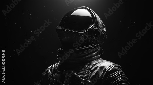 A dramatic black and white silhouette of an astronaut against a starry space backdrop, evoking mystery and exploration.