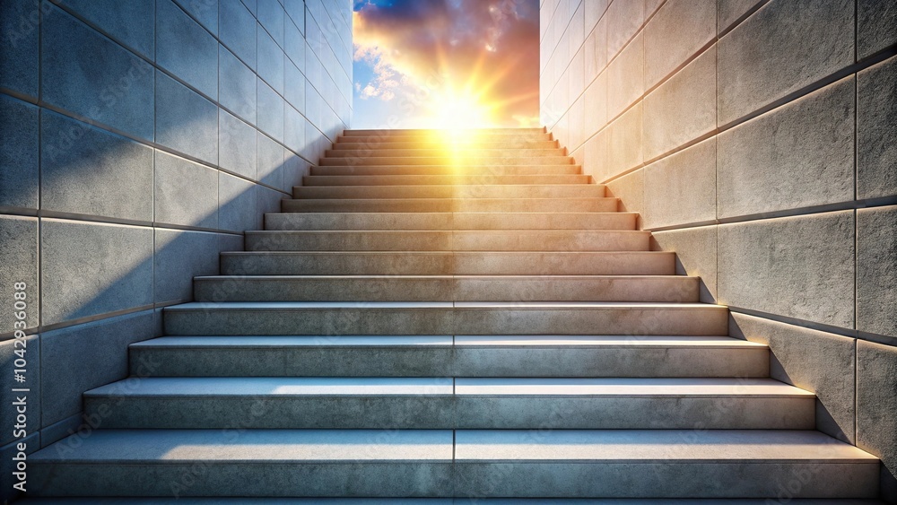 Low angle view of upward stairs symbolizing progress and achievement Low angle view of upward stairs symbolizing progress and achievement