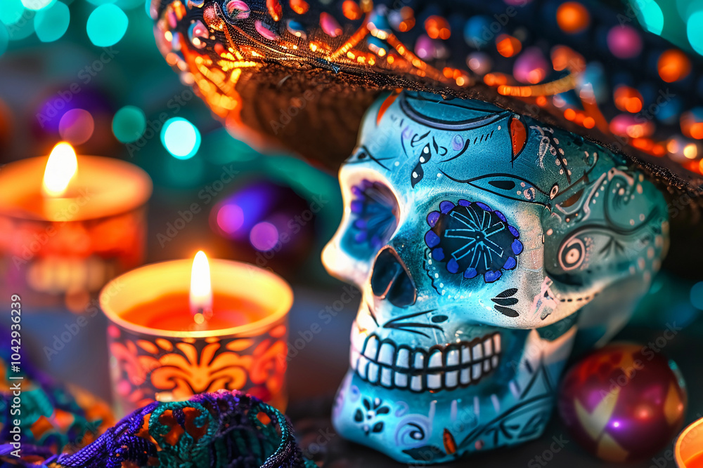 Beautiful greeting card with bright holiday composition for happy to joy celebrate dia de muertos Beautiful greeting card with bright holiday composition for happy to joy celebrate dia de muertos