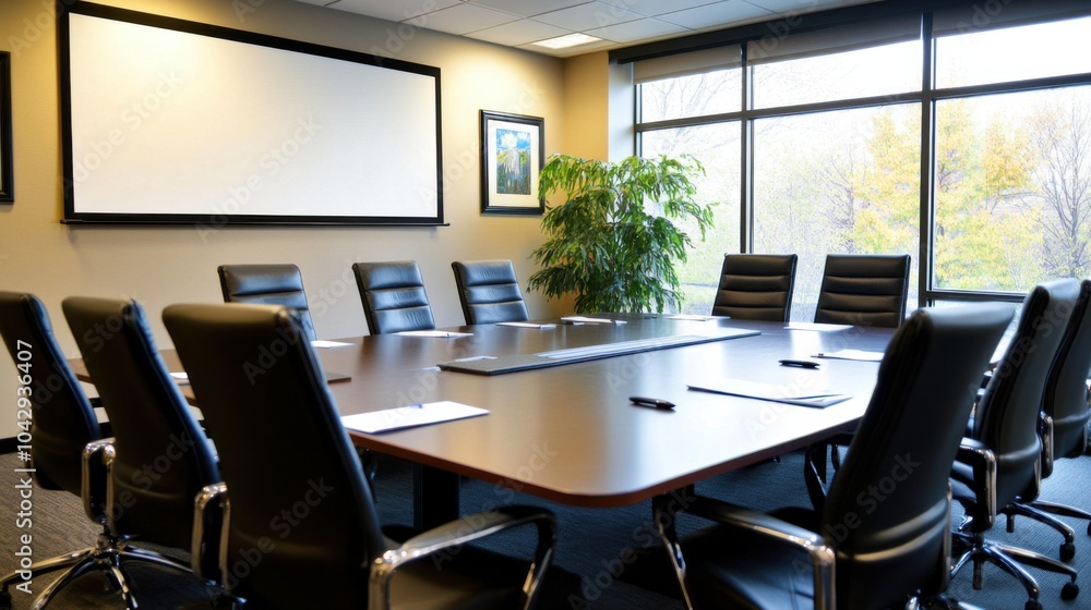 Modern conference room with a large table and ergonomic chairs Modern conference room with a large table and ergonomic chairs