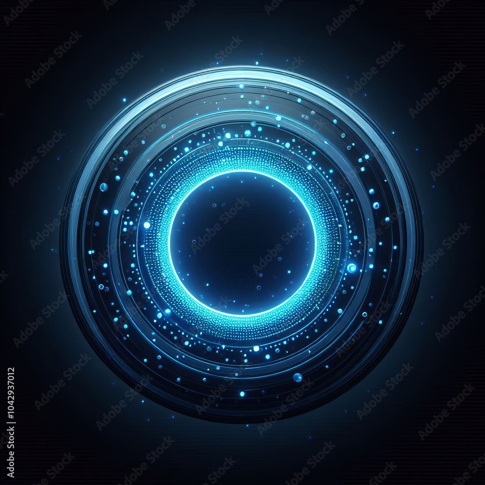 A glowing blue circle in space surrounded by stars and darkness A glowing blue circle in space surrounded by stars and darkness