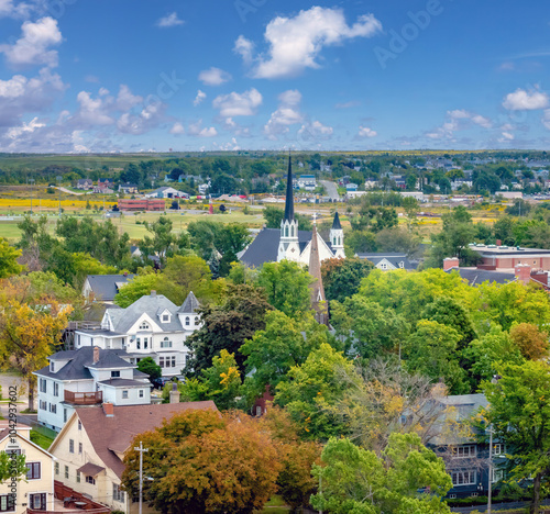 Photography Aerial view of the charming old town of Sydney, Nova Scotia, Canada