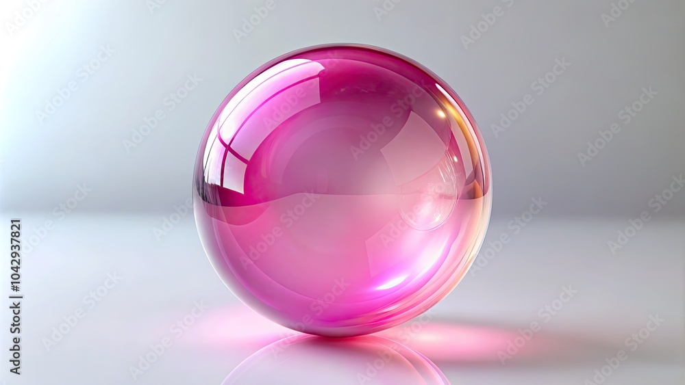 Obraz premium Shiny Pink Bubble Isolated on White Background with Reflections and Highlights, Perfect for Abstract Art, Product Presentation, or Creative Design Projects