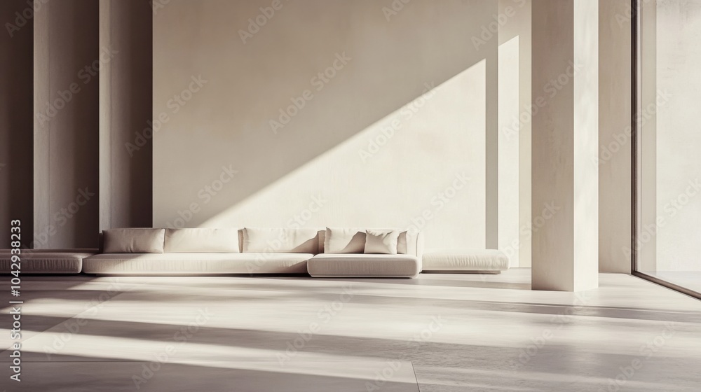 Polished modern minimalist living room design mockup. Featuring an ...