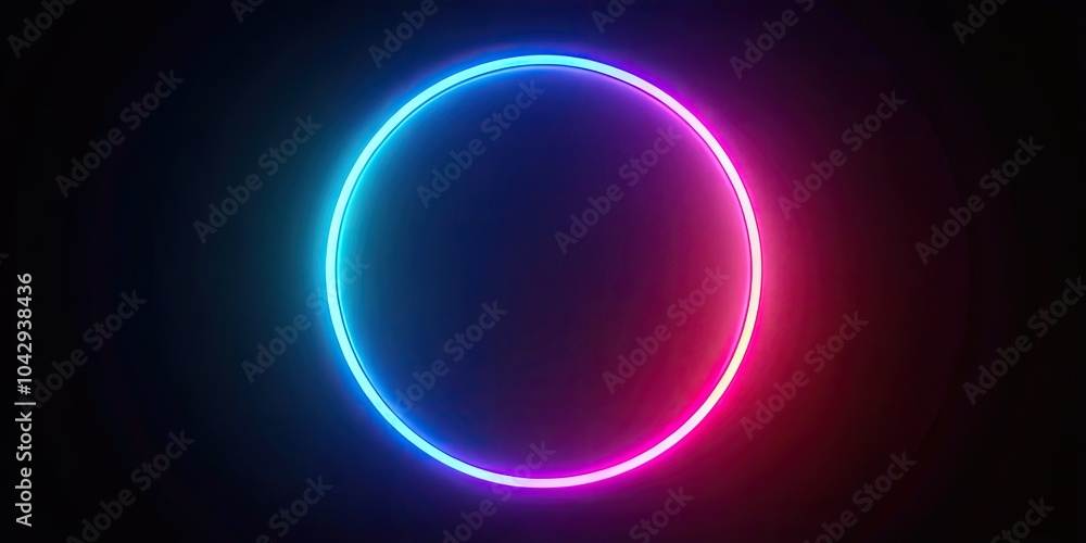 Obraz premium Simple Neon Glowing Circle Frame on Black Background - Illuminated Circular Design for Modern Aesthetic, Perfect for Creative Projects, Social Media, Advertisements, and Art Displays