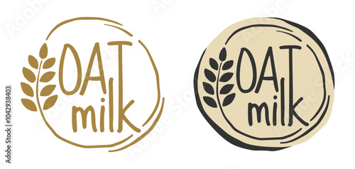 Oat-based non-lactose milk badge, drawn style