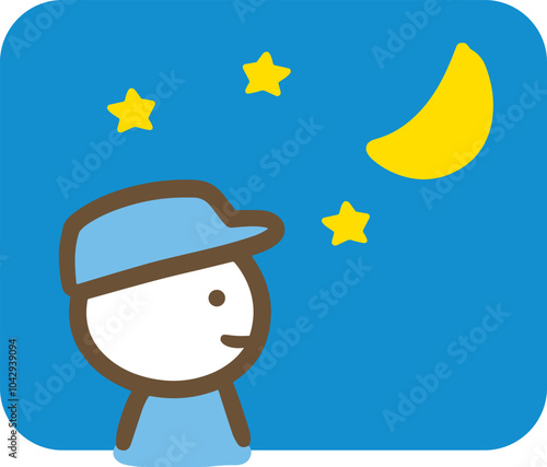 夜空を眺める作業服の男性
