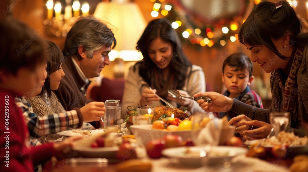 Family Gathering Around Table Enjoying Meal Together Family Gathering Around Table Enjoying Meal Together