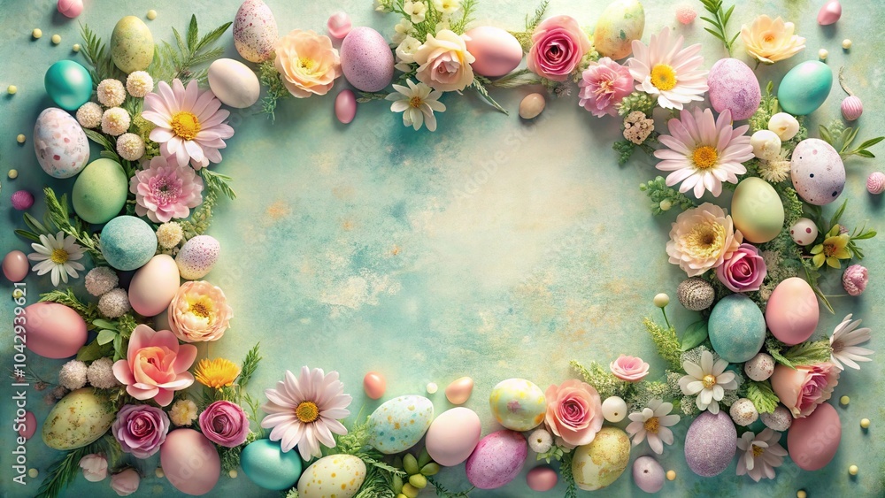 dreamy pastel Easter frame with floral and egg accents dreamy pastel Easter frame with floral and egg accents