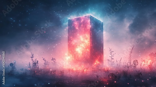 Surreal Cosmic Monolith in a Dreamlike Landscape