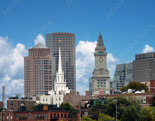 Billede på lærred Historic Boston Custom House prominet in the skyline of central Boston near the