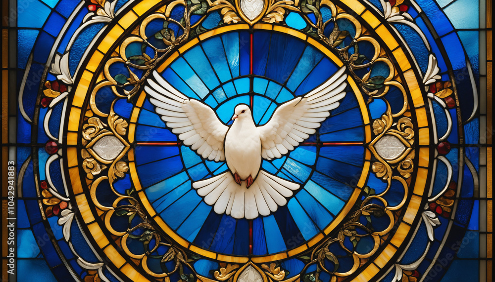 Stained Glass Dove with Cross. Stained Glass Dove with Cross.