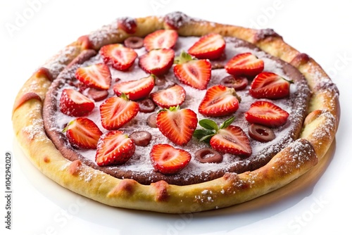 dessert pizza with Nutella strawberries and powdered sugar