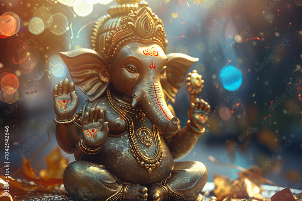 Greeting card with bright holiday composition for Ganesh Chaturthi Greeting card with bright holiday composition for Ganesh Chaturthi