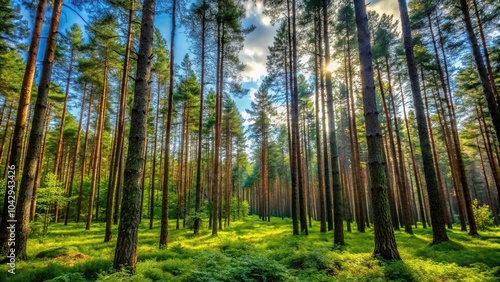 Lush forest with tall trees and dense vegetation