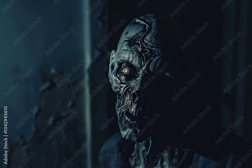 Scary zombie wandering in a street with dramatic lighting on celebration holiday Halloween Scary zombie wandering in a street with dramatic lighting on celebration holiday Halloween