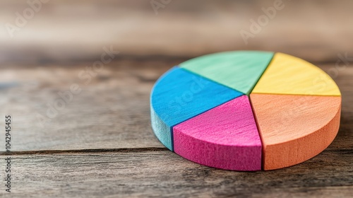 Colorful wooden pie chart model on a wooden desk photo