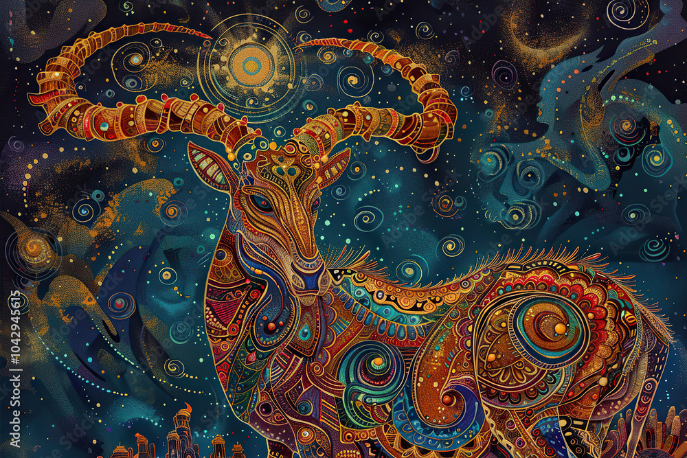 Astrological composition with concept of Capricorn zodiac sign symbol Astrological composition with concept of Capricorn zodiac sign symbol
