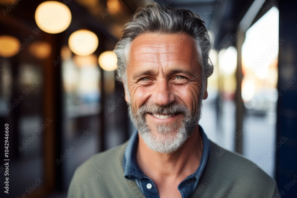 Portrait of a handsome senior man in a casual shirt, standing in an urban street. Portrait of a handsome senior man in a casual shirt, standing in an urban street.
