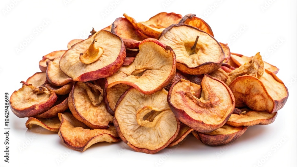 Dried apple slices reflected on white background Dried apple slices reflected on white background