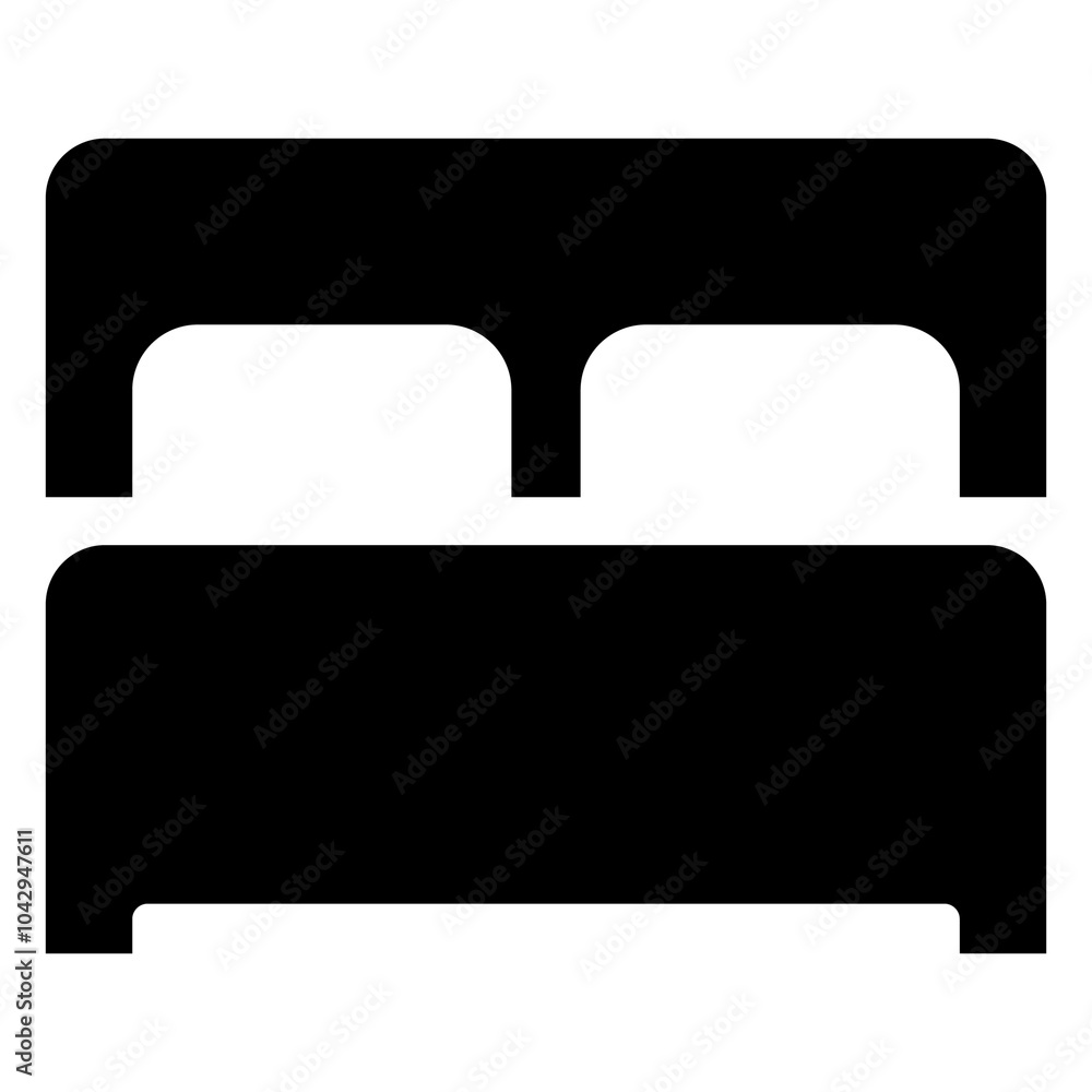 Illustration showing a black bed icon on a white background