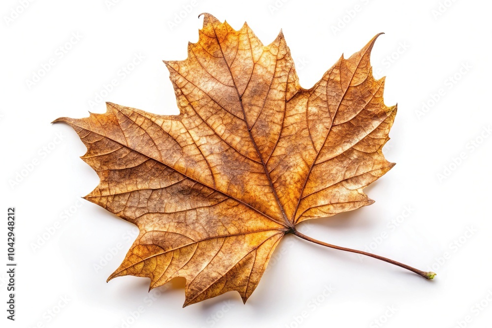Dry pressed leaf isolated on white background in forced perspective Dry pressed leaf isolated on white background in forced perspective