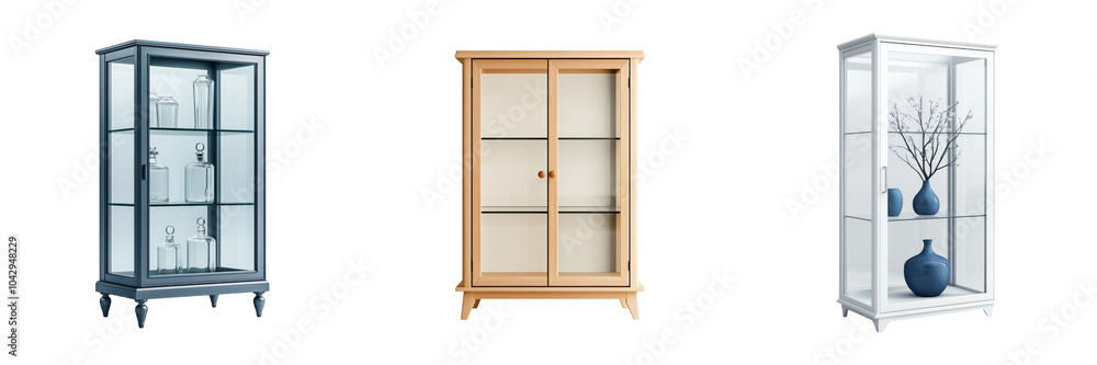 tall transparent display cabinet with glass doors and shelves, ideal for showcasing decorative items isolated on transparent background tall transparent display cabinet with glass doors and shelves, ideal for showcasing decorative items isolated on transparent background