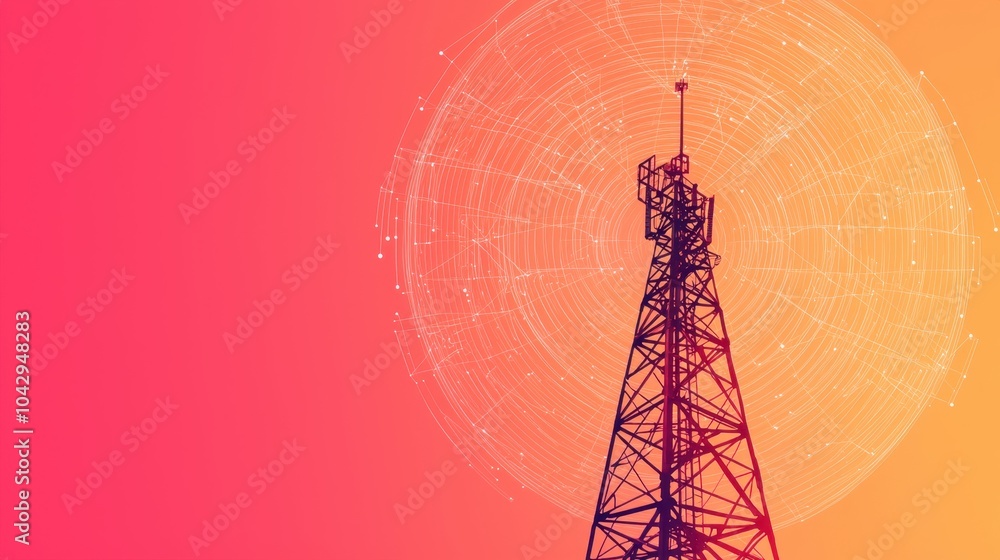 Obraz premium Communication tower on a vibrant gradient background.