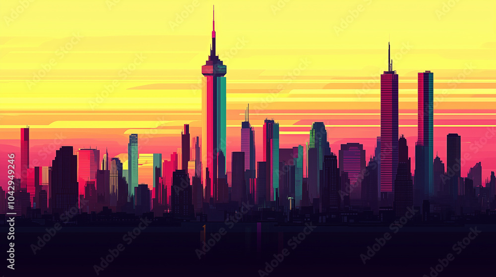 Obraz premium city skyline at sunset