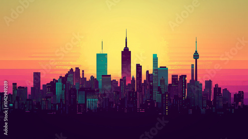 city skyline at sunset