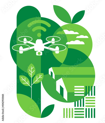 Smart Farming, using drones- geometric decoration
