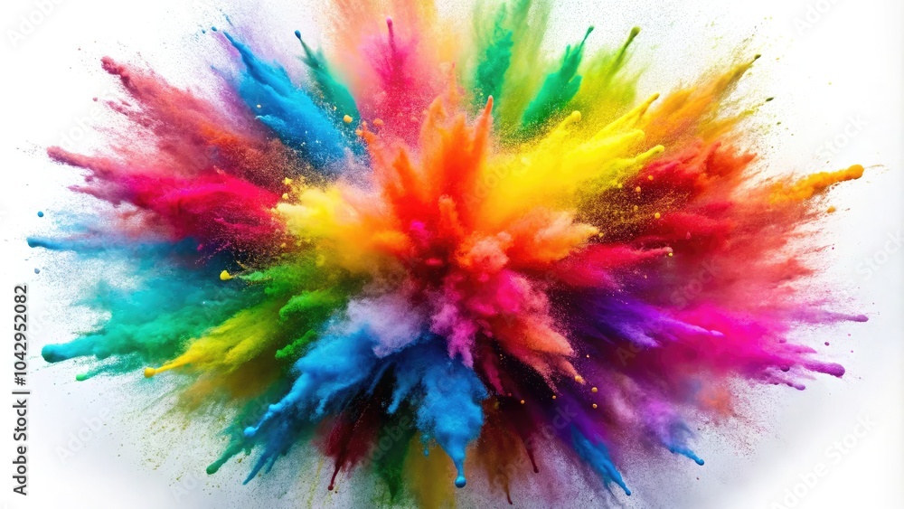Obraz premium Vibrant Multi-Color Powder Explosion Isolated on White Background - High-Quality Low Light Photography for Creative Projects, Art, and Design - Colorful Abstract Effects, Dynamic Visuals