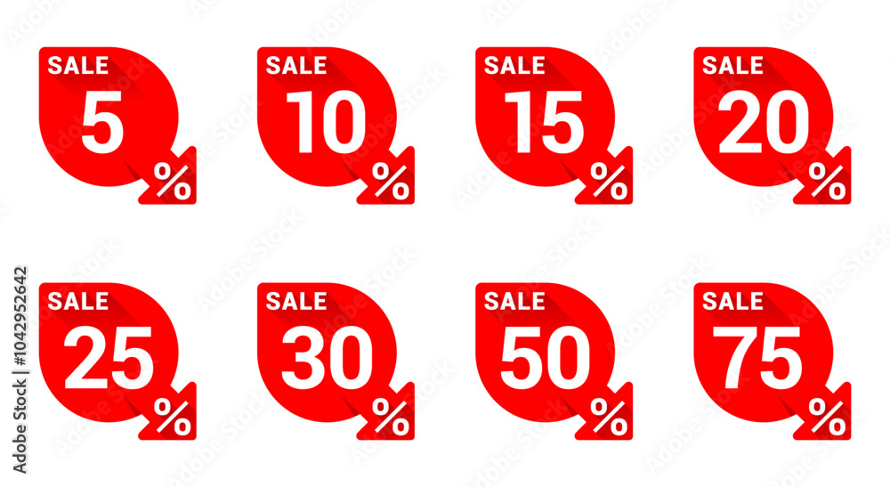 Sale amount stickers set with different discount, arrow down Sale amount stickers set with different discount, arrow down