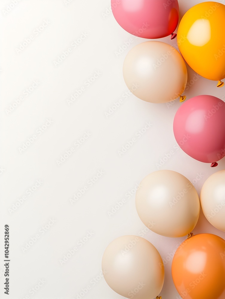 Elegant 3D Birthday Card with Floating Balloons on Clean Background Elegant 3D Birthday Card with Floating Balloons on Clean Background