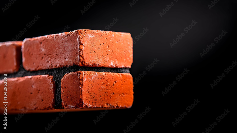 Close-up of a brick, showcasing texture and color against a dark background, ideal for construction or design themes. Close-up of a brick, showcasing texture and color against a dark background, ideal for construction or design themes.