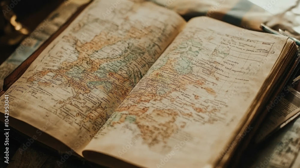 Obraz premium Antique Map Opened on Wooden Table