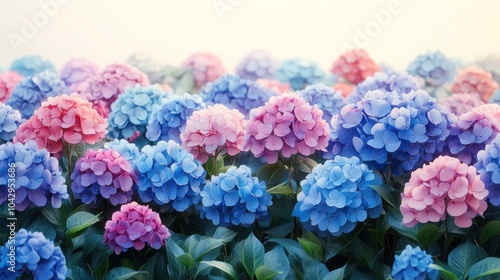 Wallpaper Mural A vibrant field of hydrangeas in various shades of blue and pink. Torontodigital.ca