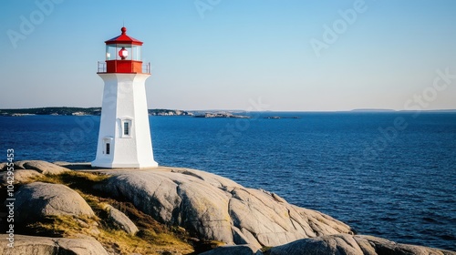 Serene coastal lighthouse overlooking the blue sea