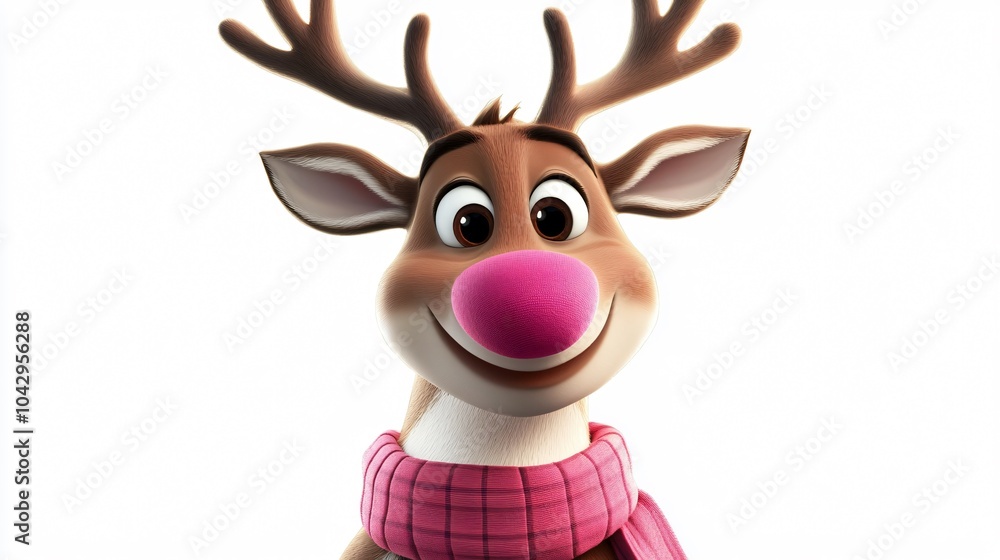 Cute Cartoon Reindeer with Pink Nose and Scarf Cute Cartoon Reindeer with Pink Nose and Scarf
