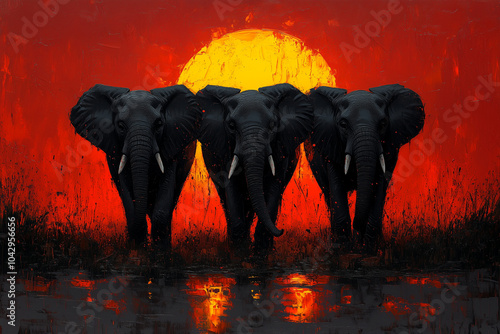 elephants at sunset photo