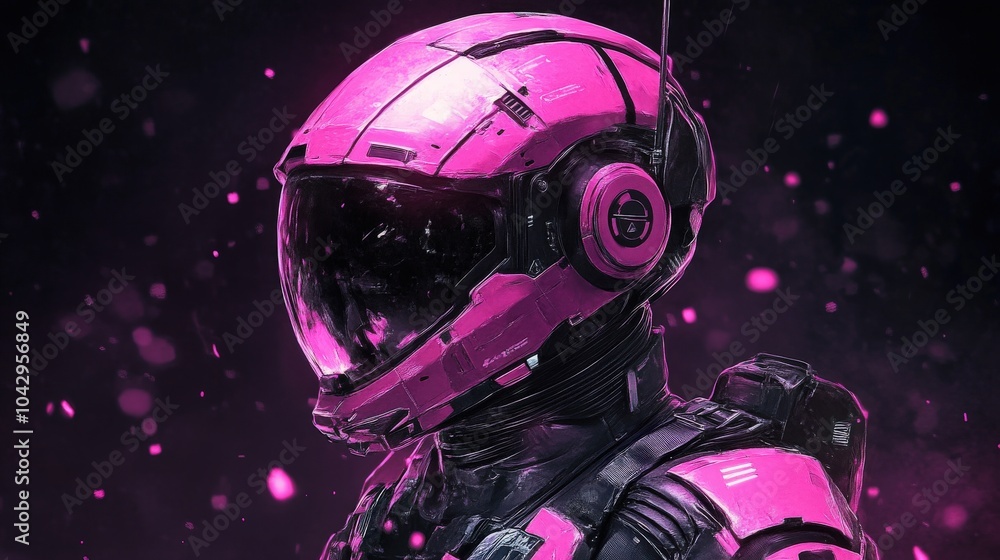 Fototapeta premium Space Soldier Portrait: Guardian Astronaut in Futuristic Cosmic Battle Armor