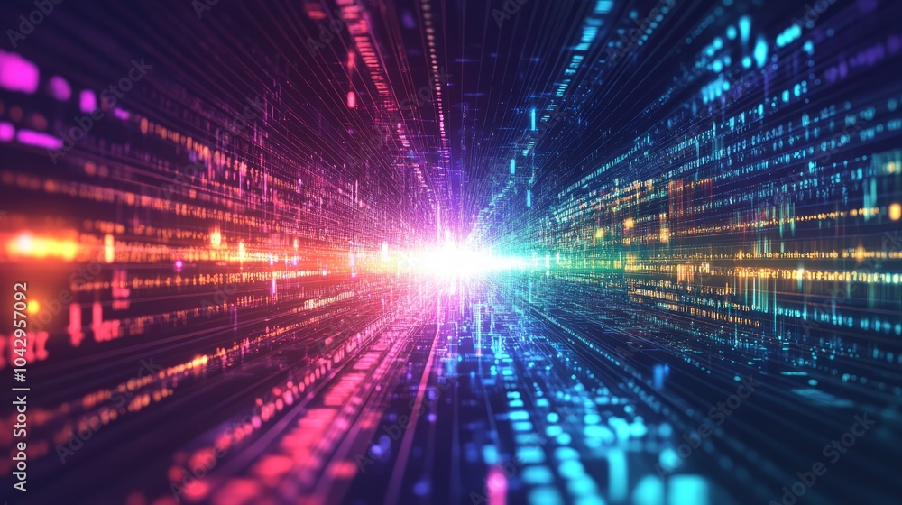 Obraz premium Abstract digital background with glowing lines and data streams, representing the flow of information in the digital world.