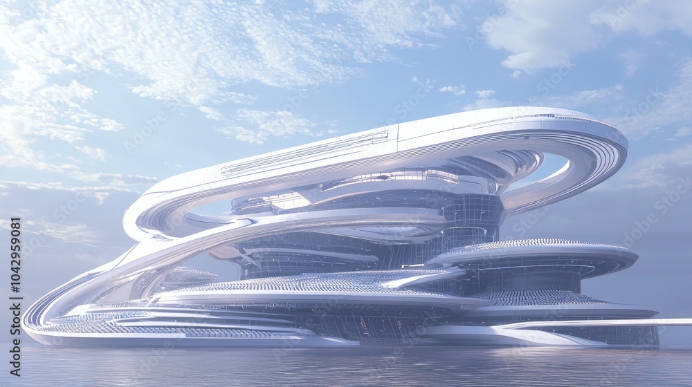 Fototapeta premium Futuristic Megastructure Amphitheater - Ultra-Detailed Digital Illustration of Immersive Technology Integrated Performance Spaces