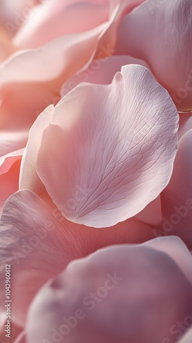 A close-up of delicate rose petals, their soft pink hues creating an enchanting and dreamy atmosphere